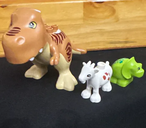 LEGO DUPLO 3pc Animal Figure Lot Dinosaur, Triceratops & Goat Multicolor