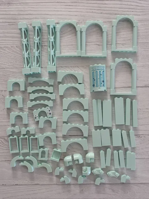 LEGO LIGHT AQUA LOT 62 PCS 1X2 WINDOW 1X6 WALL PANEL ARCH DOOR BUILDING PIECES