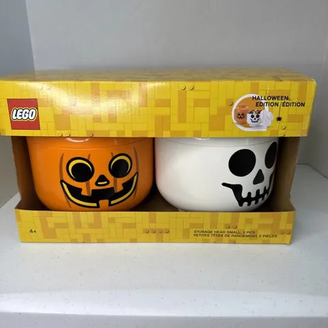 LEGO Halloween Special Edition Storage Head 2 Piece Pumpkin & Skeleton SMALL