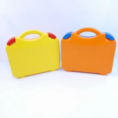 2 LEGO Plastic Storage Carrying Cases Totes ORANGE/BLUE & YELLOW - Adj. Dividers