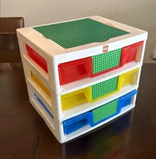 LEGO Storage Drawer Unit 3 Drawers Removable Compartments Green Baseplate Top