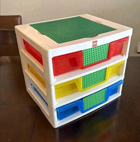 LEGO Storage Drawer Unit 3 Drawers Removable Compartments Green Baseplate Top