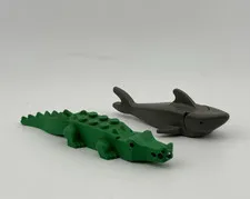 LEGO Animal Figures Lot Green Crocodile & Gray Shark Plastic