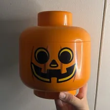 LEGO Stackable Storage Head Pumpkin Orange Black Plastic Halloween Container