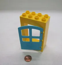 Lego Duplo Yellow & Azure Blue Large Door Window Pane Unit Building Block 2X4X6