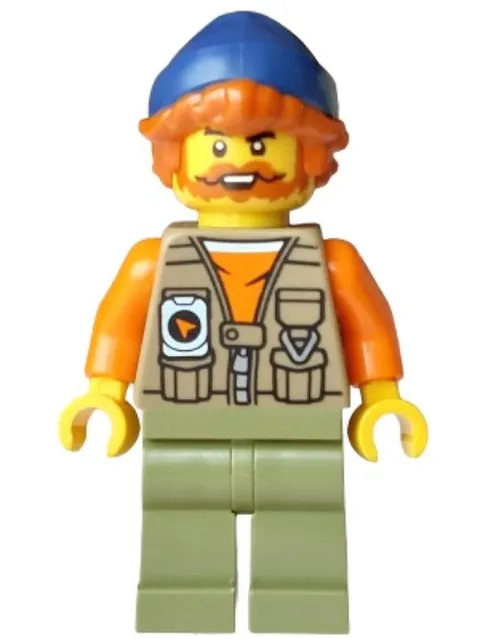 LEGO® Minifig cty2013 - Fisherman - Dark Tan Vest over Orange Shirt