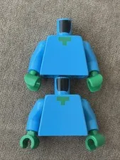 Lego Minecraft Zombie Torso Pixelated Green Neck Dark Azure Arms x2