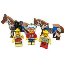 LEGO Indian Minifigure Set with 3 Figures and 2 Horses