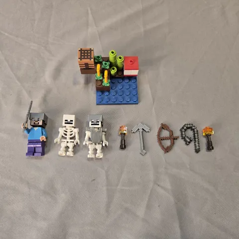 Lego Minecraft Minifigures Lot Of 3 Steve Skeletons Jack’O Lantern. Parts.