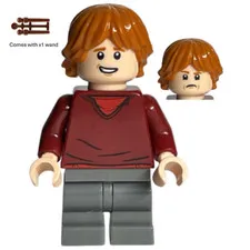 LEGO Harry Potter Ron Weasley Minifigure hp180 Dark Red Sweater Wand New