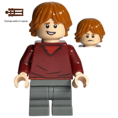 LEGO Harry Potter Ron Weasley Minifigure hp180 Dark Red Sweater Wand New