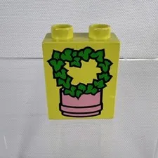 Lego Duplo yellow printed block vine pot plants leaves greenery shrubbery