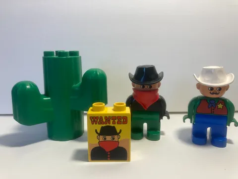 Vintage LEGO Duplo Figures Cowboy Sheriff  Horse Bandit Wild West Set 4 pieces