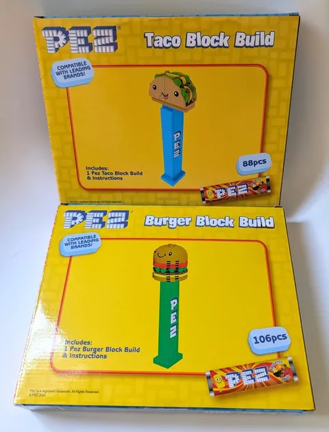 NEW Sealed PEZ Block Building Hamburger Taco Compatible With Other Blocks