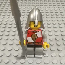 LEGO Castle Knight Minifigure w/ Silver Helmet & Spear, Plastic Figure