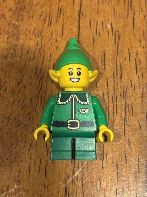 Lego Christmas Elf Mini Figure Green W/ Gold Collar Horn Torso Hat SMILE SHOCK