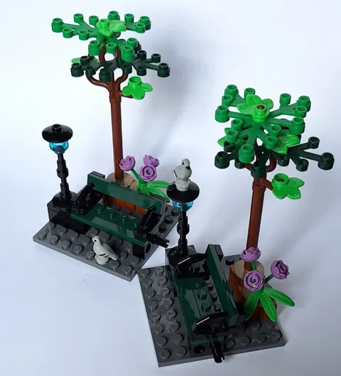 LEGO park bench & tree with pigeon 40221 42693 42671 41757 removed from 76350