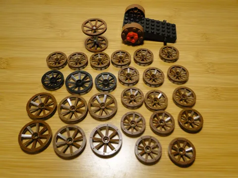 Lego Wagon Wheel Wheels Black Brown Chassis Cart Parts Pieces Bricks