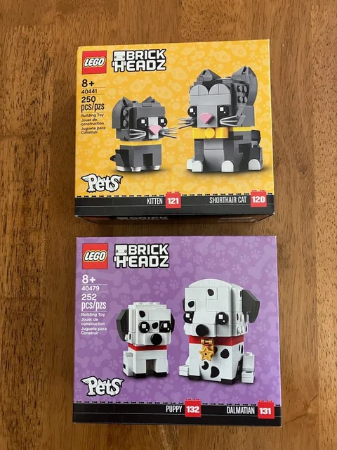 LEGO 40441 & 40479 Brickheadz Kitten & Shorthair Cat, Dalmatians - New in Boxes