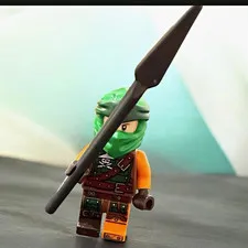 LEGO Ninja Minifigure w/ Green Head Wrap Hood, Spear & Backpack, Plastic