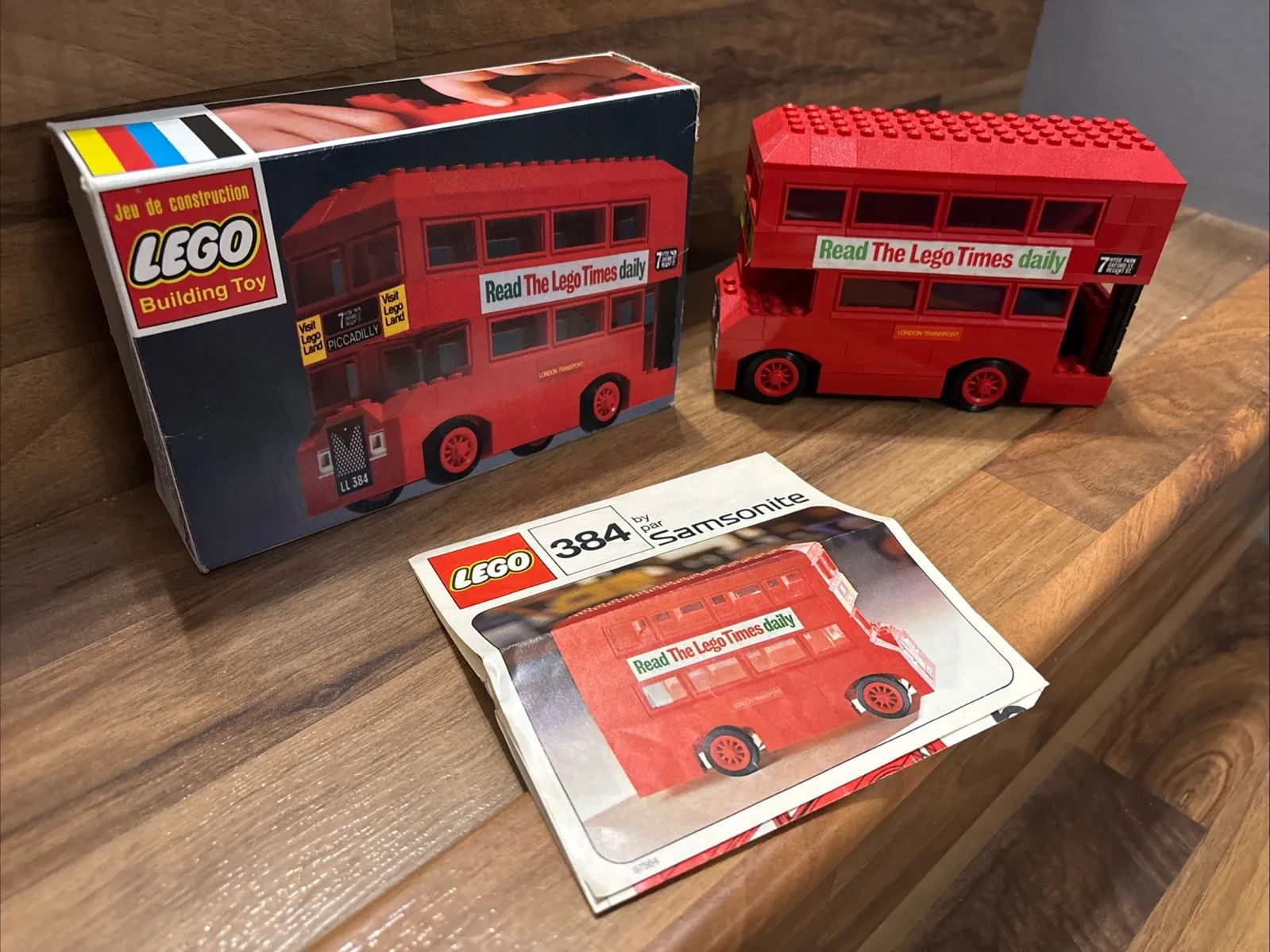 1975 LEGOLAND 384 LONDON DOUBLE DECKER BUS 100% PARTS w MANUAL + STICKERS