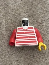 vintage LEGO Minifigure Torso with a Horizontal Red Stripes Pattern, Red Arms