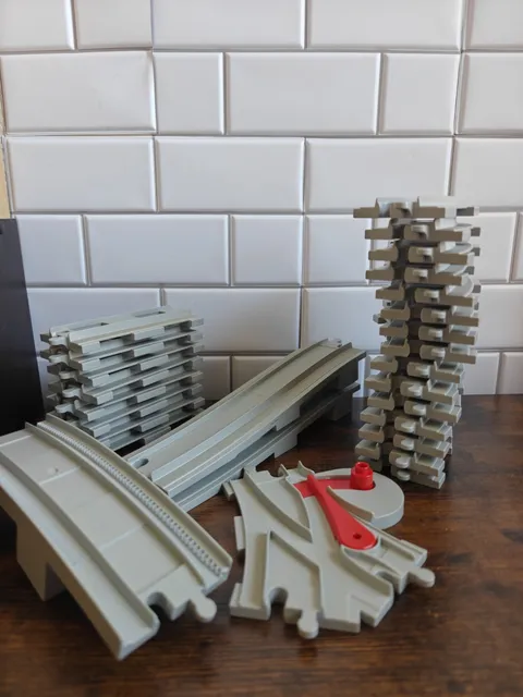 LEGO DUPLO Train Track Lot 27 Pieces Gray Straight Curved Switch Railway Tracks