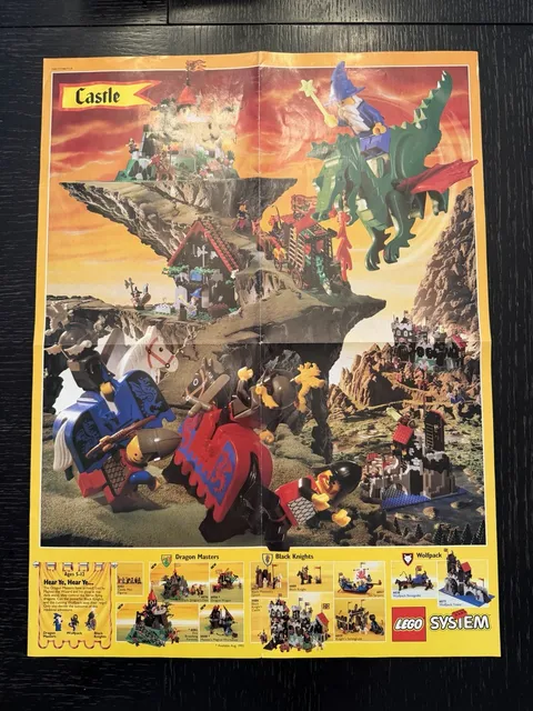 Vintage (1994) LEGO Product CASTLE Black Knights Dragon Sets Poster - RARE