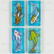LEGO® Tile 1 x 2 Koi Fish Pack x 4 Part Chinese New Year Pond Trans-Light Blue