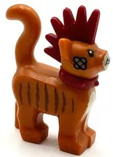 Lego New Dark Orange Cat Standing w/ Molded Dark Red Spiky Mohawk Collar Part