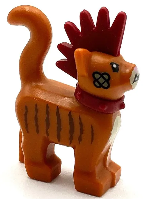 Lego New Dark Orange Cat Standing w/ Molded Dark Red Spiky Mohawk Collar Part