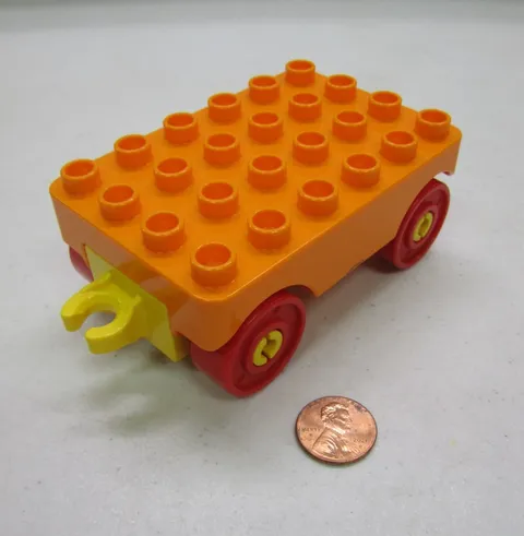 Lego Duplo 4X6 Orange Vehicle Car Base 24180 With Red Wheeled Part