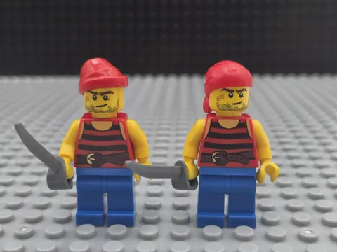 Lego Pirates 3 Minifigure Black Red Stripes, Scar Pirate (pi161) 70412 Lot Of 2