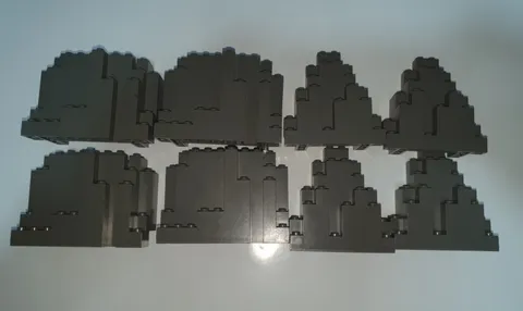 4x LEGO 6082 and 4x 6083 Castle Rock Mountain Cliff Rock Skirt in Old Dark Grey