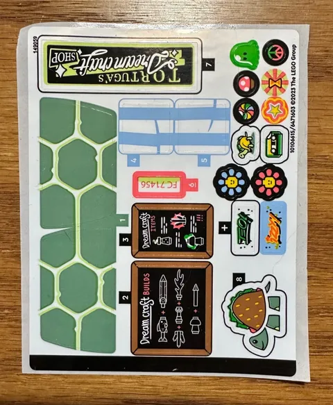 LEGO 71456 MRS CASTILLOS TURTLE VAN sticker sheet