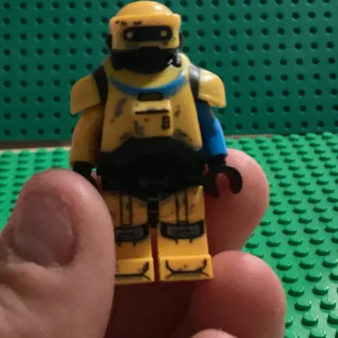 LEGO Plastic Minifigure Yellow & Blue Figure w/ Helmet and Backpack