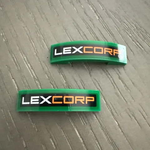 LEGO Slope 1 x 4 Curved Double with 'LEXCORP' Sticker (93273) 2 Pieces