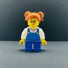 Lego Minifigure Child - Girl, Blue Overalls over V-Neck Shirt cty1226 City