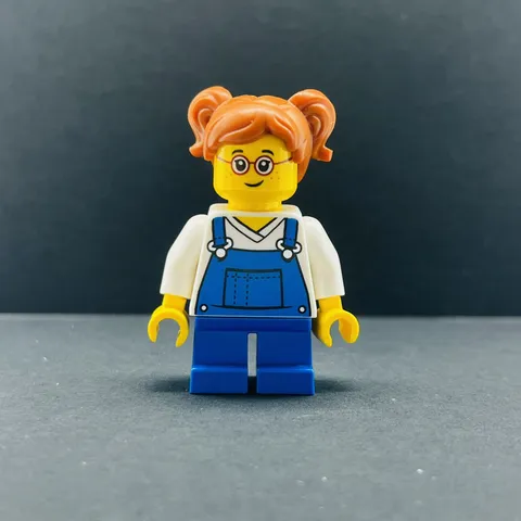 Lego Minifigure Child - Girl, Blue Overalls over V-Neck Shirt cty1226 City