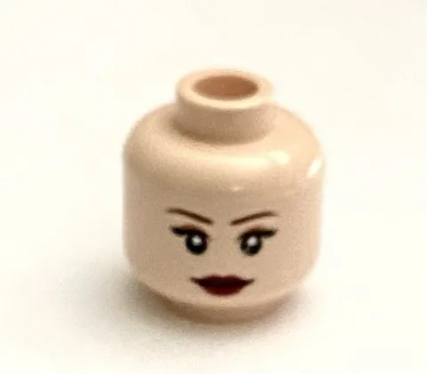 LEGO 1 Light Nougat Female Head With Dark Red Lips Frown / Grin Pattern