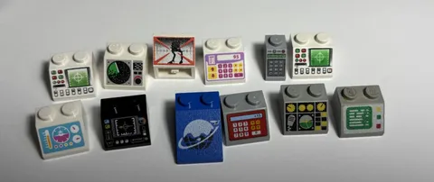 LEGO Lot of 12 Sloped Bricks printed pattern Control Panel Space Computer (#8)