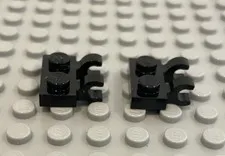LEGO Two Black 1x2 Plate Modified With Clips,  Horizontal Grip, Part 60470b