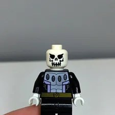 LEGO Skeleton Minifigure Skull Head Black Suit /w Slightly Loose Head