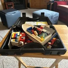 Vintage LEGO Hard Black Plastic Storage Case Filled W/ Bricks & Other Legos