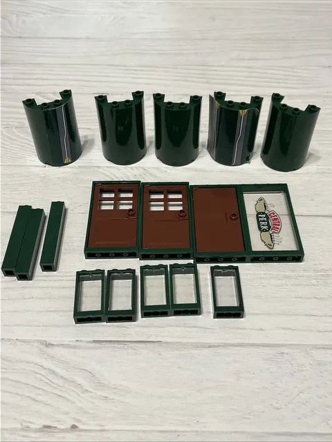 LEGO DARK GREEN LOT 17 PCS 1X4 1X2 DOOR WINDOW HALF CYLINDER 1X1X5 PILLAR