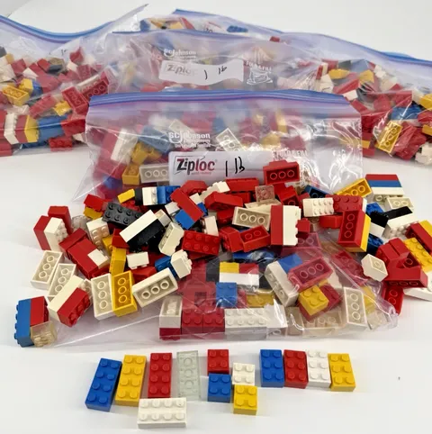 LEGO Bulk Lot, 1 lb bag of Brick pieces. 2-3-4 dimples long , Clean/ Sanitized