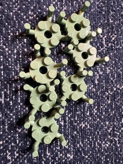 LEGO 98284 Sand Green Plate, Round 2x2 with Pin Hole and 4 Bar Arms Up 7 Pieces
