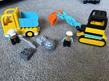 LEGO DUPLO Construction Bulk Lot Vehicles Dump Truck Excavator + Worker, 10+ pcs