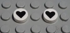 Lego Tile - Tile Round 1x1 White with Decor Heart 2 Pieces