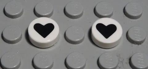 Lego Tile - Tile Round 1x1 White with Decor Heart 2 Pieces